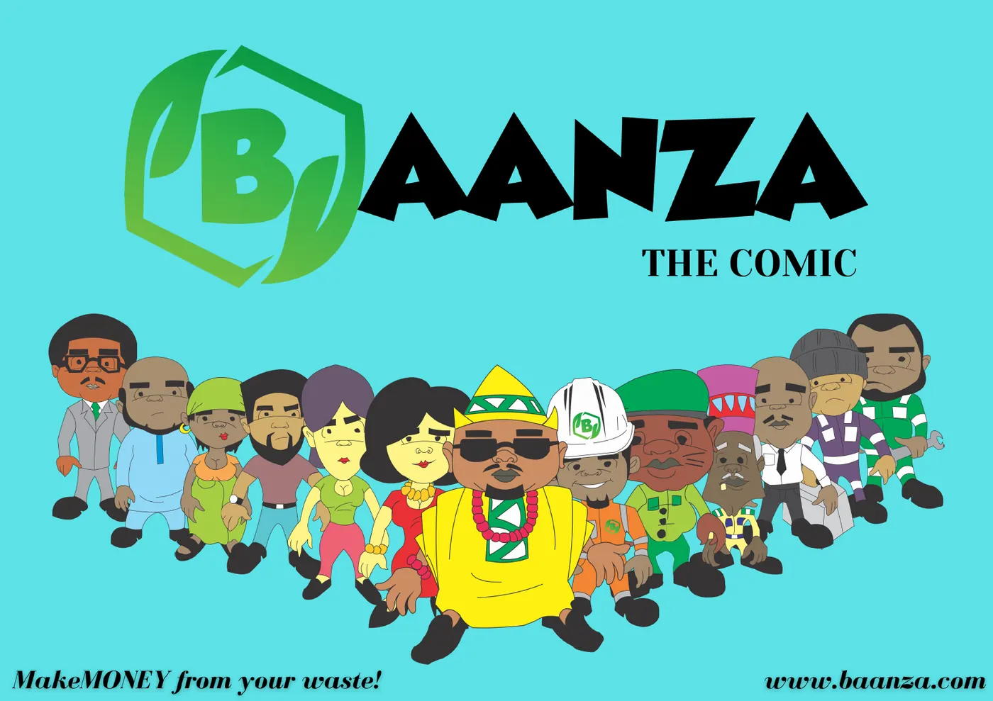 The Baanza Comic cover: the whole cast.